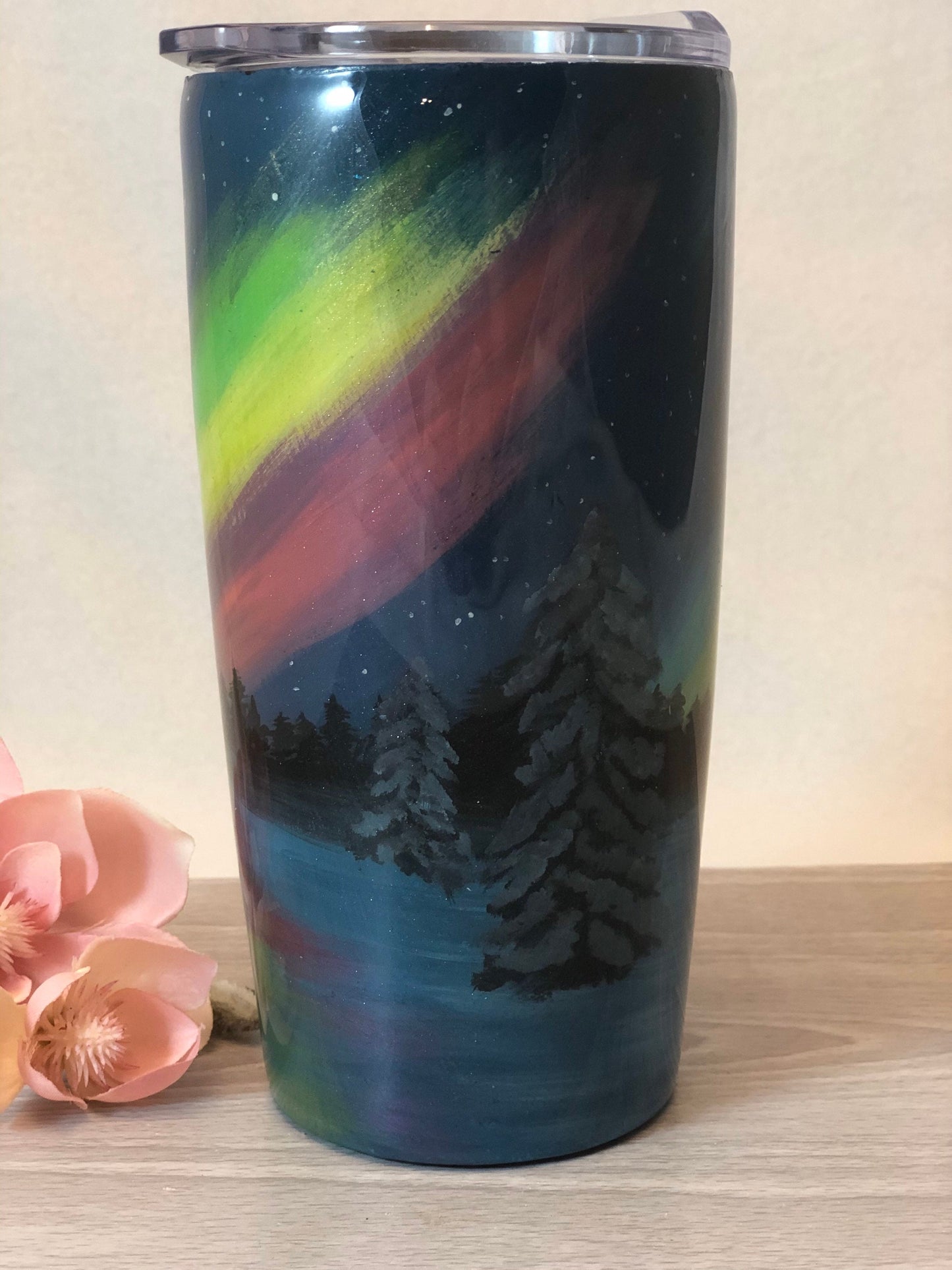 Hand Painted Northern Lights Aurora Borealis 20 oz Winter Tumbler