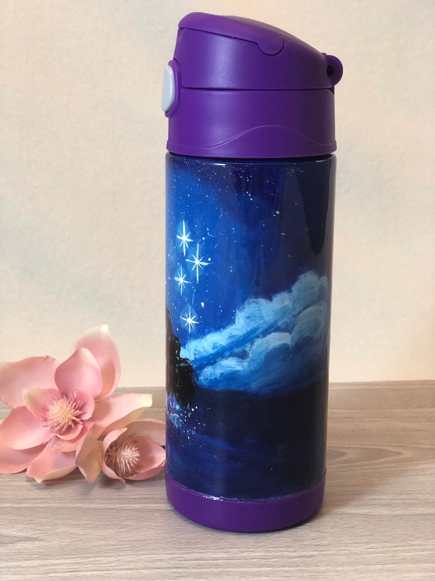 Midnight Mermaid hand painted 12 oz water bottle