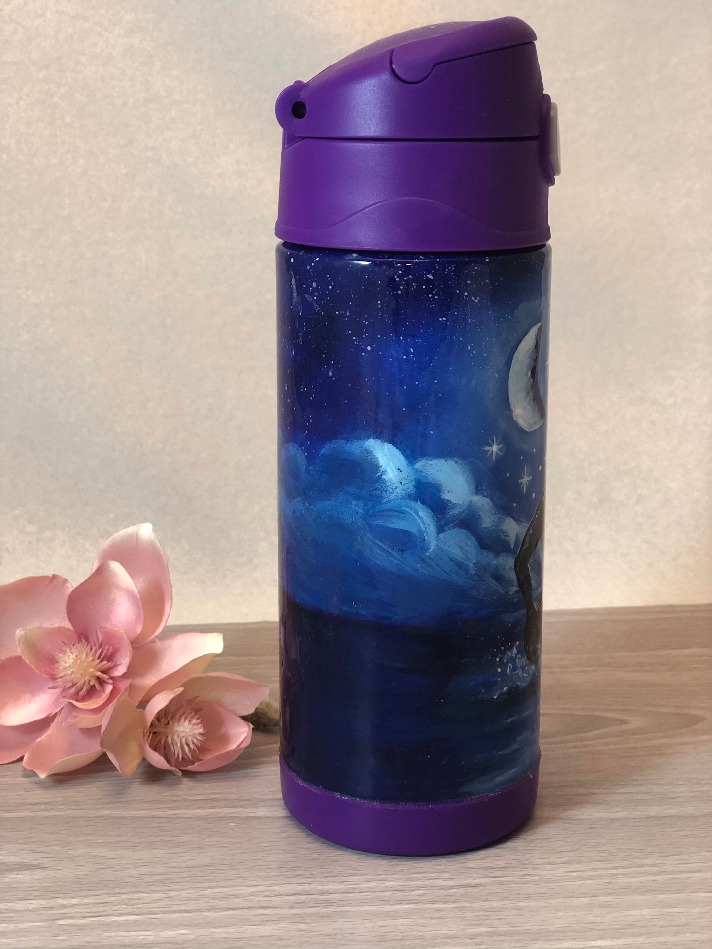 Midnight Mermaid hand painted 12 oz water bottle