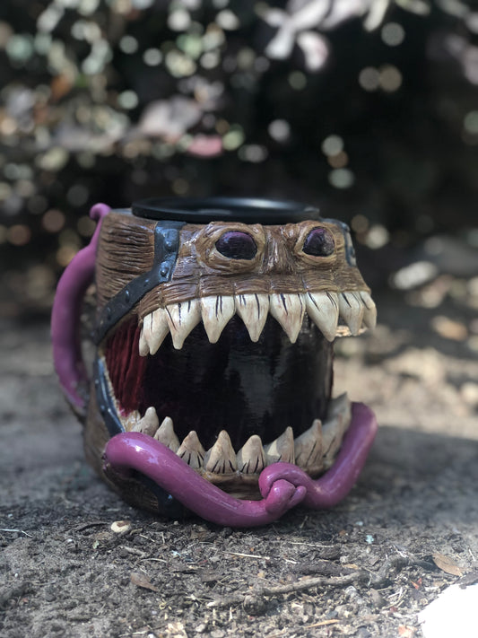 3D D&D Mimic Tumbler - Sculpted Clay on an Insulated Stainless Steel 14 oz mug