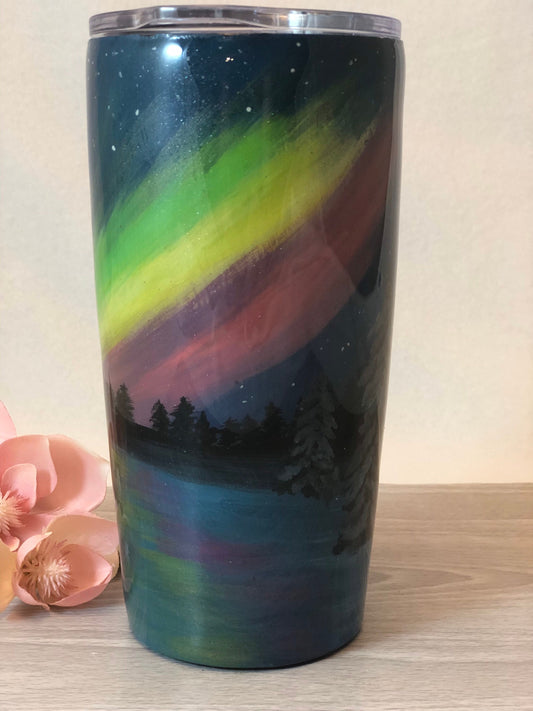 Hand Painted Northern Lights Aurora Borealis 20 oz Winter Tumbler