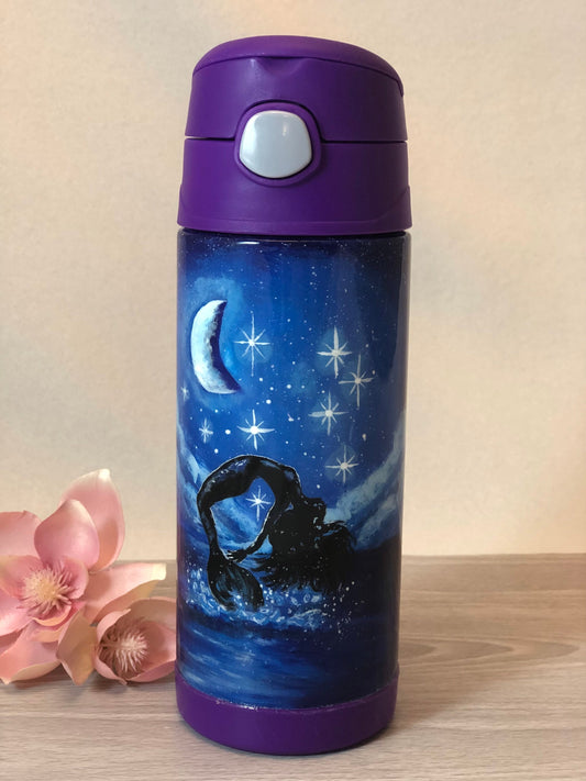 Midnight Mermaid hand painted 12 oz water bottle