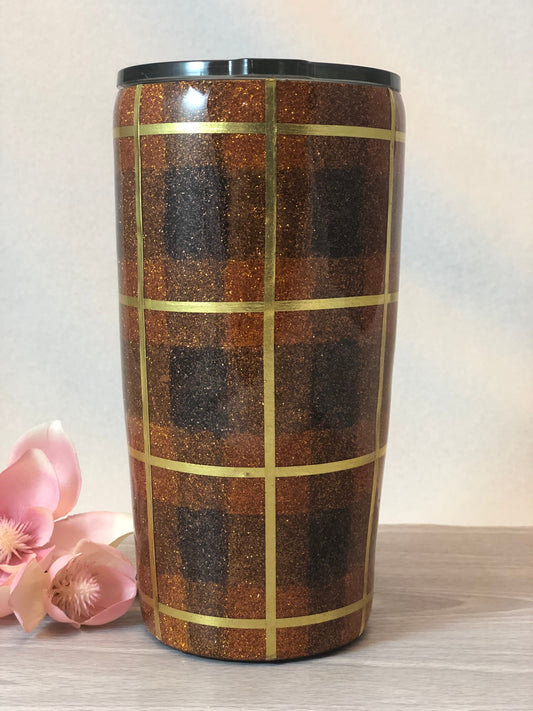 20 oz Fall Autumn Plaid Glitter Tumbler